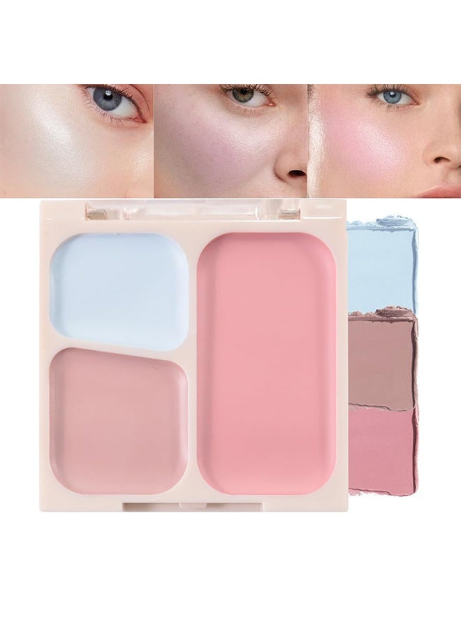 Sweet Mint Tricolor Blush Tray,3 Colors Cream Blush & Contour Palette – Blendable Creamy Makeup Shading, Eyeshadow, Cheek Blusher | Pastel Blue + Mauve Taupe + Pink | Travel-Friendly Women’s Makeup Gift #03 - Image 1